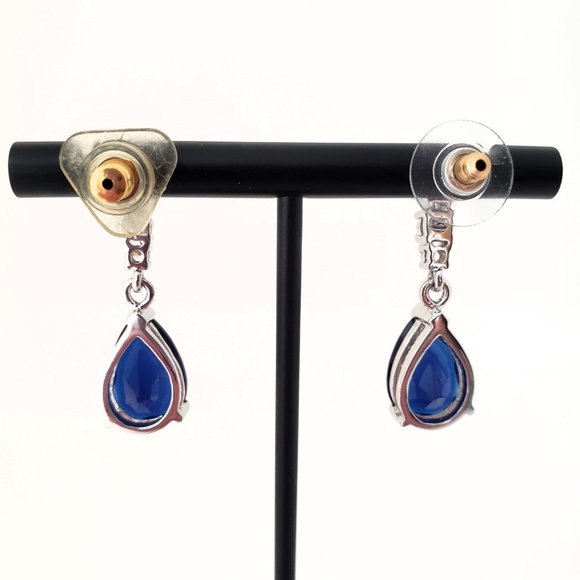 Blue Simulated Sapphire Pear Cut Drop Earrings - Picture 6 of 6